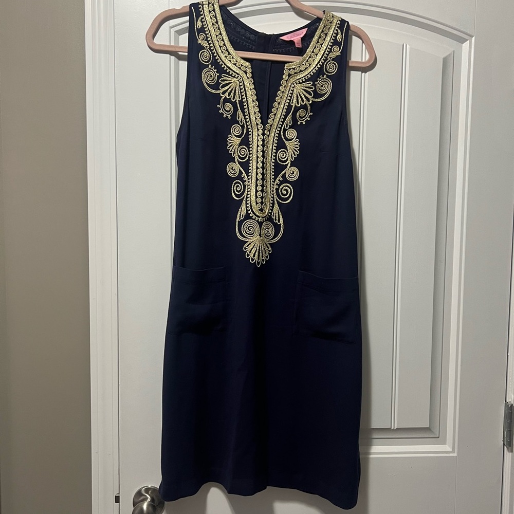 Lilly Pulitzer Navy Dress with Gold Detailing